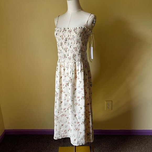 Reformation Sable Floral Smocked Midi Dress XL NWT Cream Romantic Fall Layering - Picture 9 of 9